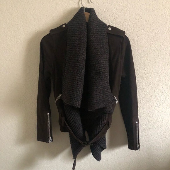 ALLSAINTS Suede Wrap Biker Jacket Brown Size 0 - Picture 1 of 9